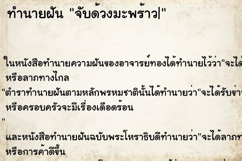 ทำนายฝัน จับด้วงมะพร้าว| ทำนายฝัน จับด้วงมะพร้าว|